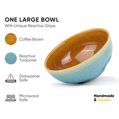 Ceramic Large Serving Bowls Set Of 1 Pc - 1500ml, Blue Brown | Premium Ceramic Bowls - Microwave Safe Bowls | Ceramic Bowl With Glossy Finish - Large Size Bowl
