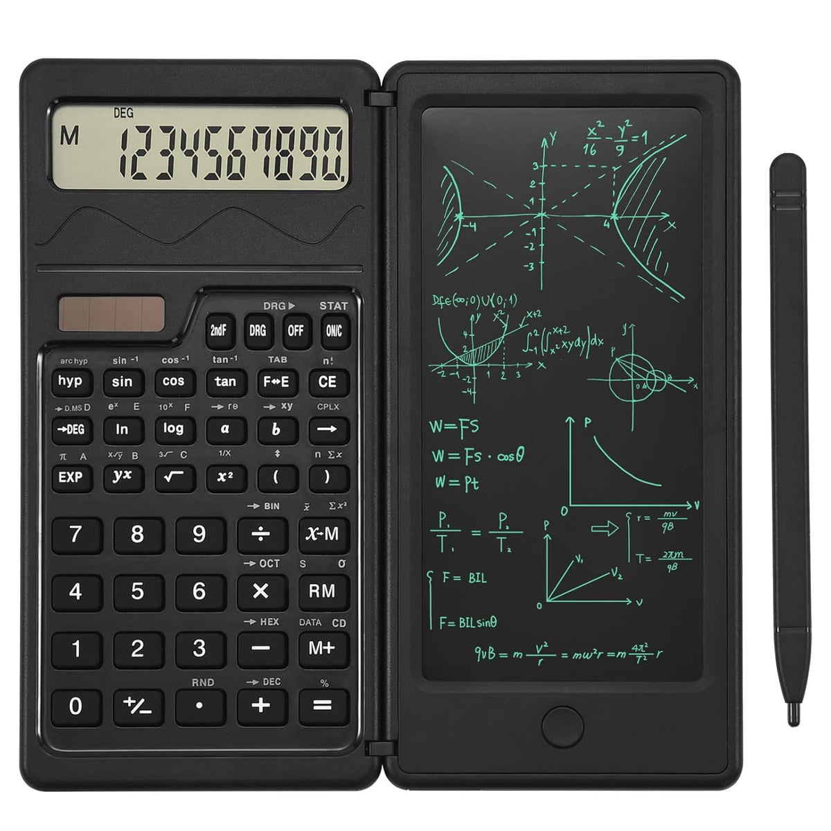 EooCoo Scientific Calculator For Students & Erasable LCD Writing Board Tablet, Math Calculator With Notepad,10 Digit, Solar Battery, Slim Portable, Suitable For School, College, Office, Black