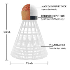 Taktzeit Badminton Nylon Shuttlecocks Birdies For Training And Backyard Family Game | White , Pack Of 12