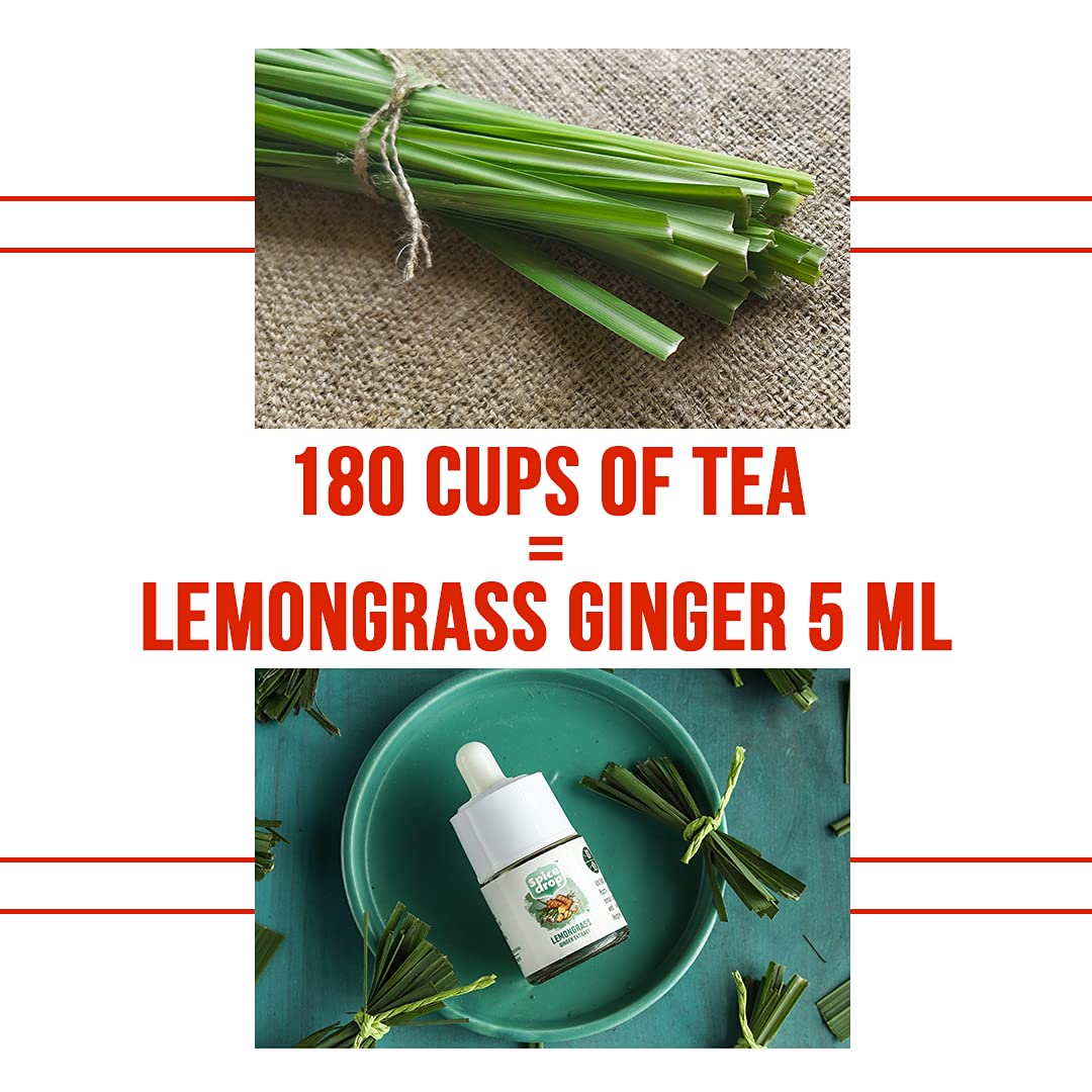 Spice Drop Lemongrass Ginger Extract Tea - 180 Cups, 5ml, 0.1 Fl.Oz. | Contains Lemongrass & Ginger - Chai Masala Drops | No Preservatives, Gluten Friendly, Keto Friendly, Non-GMO