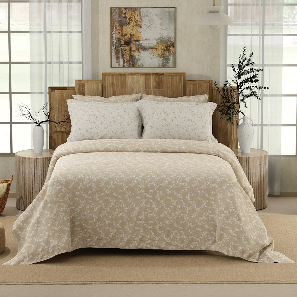 Cotton King Size Bedsheet With 4 Pillow Covers - Size 107 X 107 Inches, Beige & White | Light Weight & Breathable, Bedsheets Safe & Comfortable For Every Season