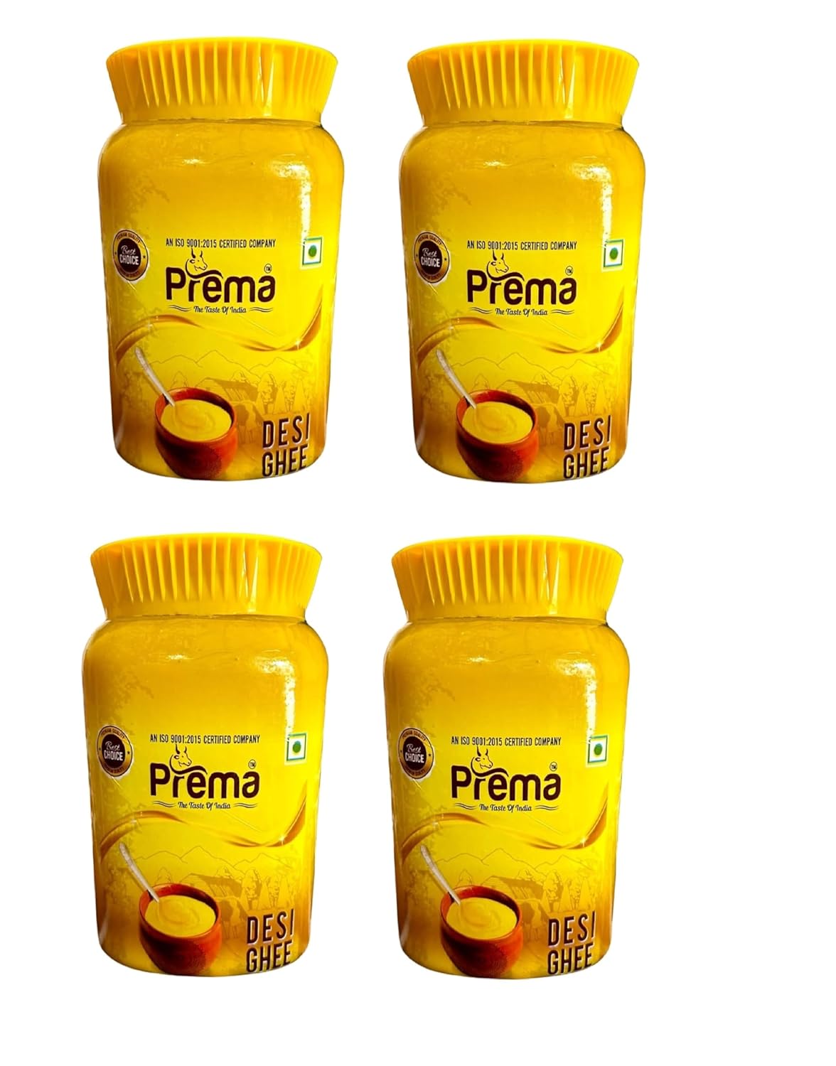 100% Pure Desi Ghee By Prema | Homemade Rich In Taste & Nutrients Desi Ghee Perfect For Dhokla | 4 Litre (1 Litr * 4) 135.2 Ounce | Jar Pack