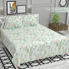 Super King Size Double Bedsheets With 2 King Size Pillow Covers - 108 X 108 Inches, White Green | Luxury Soft Sheet, Lightweight & Breathable Bedsheet