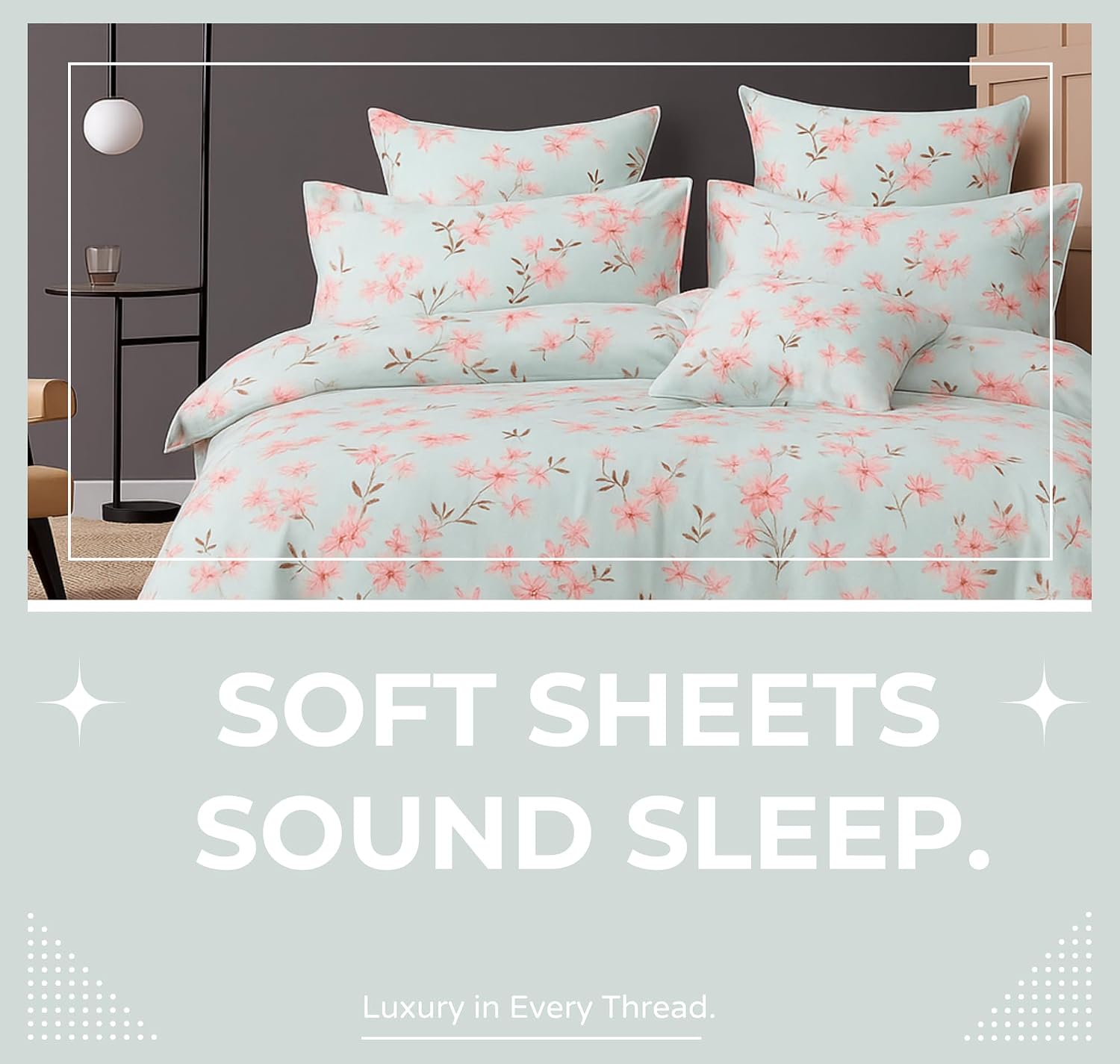 Cotton Double Bedsheets King Size With 2 Pillow Covers | Size 78 X 72+10 Inches, White & Pink - All Around Elastic Fitted Design Bedsheet