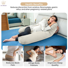 Full Body U Shape Pregnancy Pillow For Women, Maternity Pillow, Cream Color | Pillow Gift For Pregnancy Sleeping, Premium Velvet Cover With Zip | Adjustable & Washable, Relieves Pain