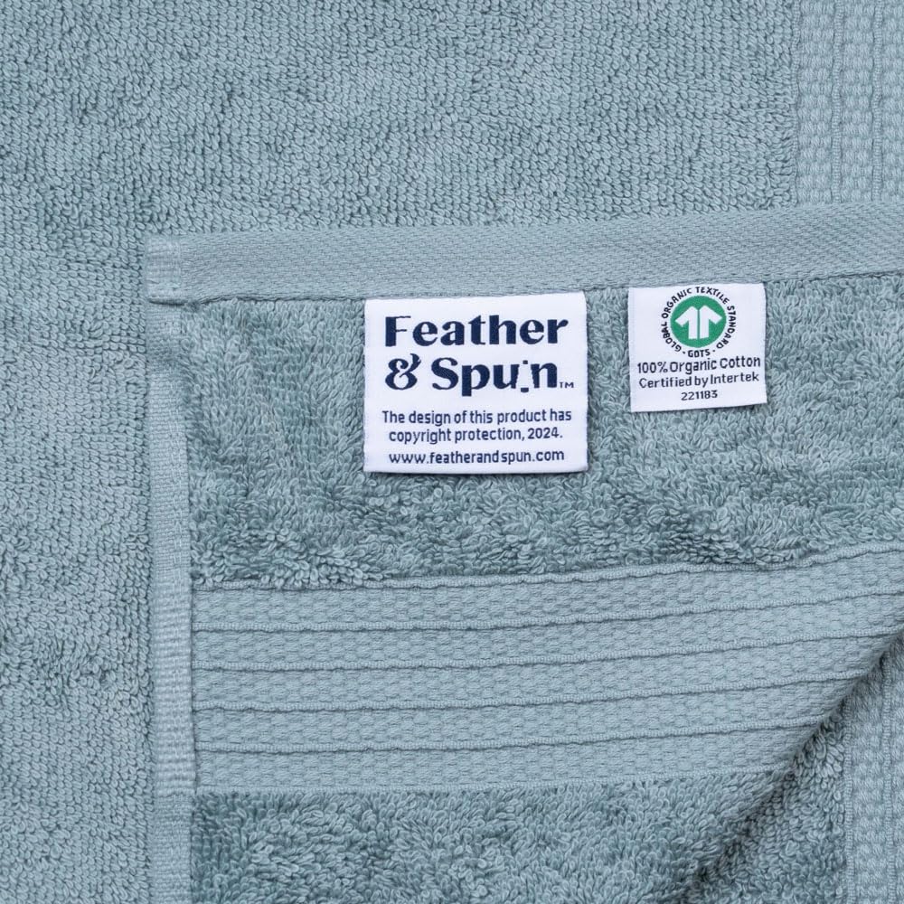 Feather & Spun Organic Cotton Lavender Fragrance Hand Towel 500 Gsm | Anti Microbial Fade Resistant Double Needle Stitch Hand Towel (Mint Breeze) - Pack Of 2