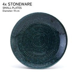 Reactive Hand Glazed Ceramic Stoneware Quarter Plates Set Of 4 - 7.4 Inch, Peacock Green | Hand Painted, Stoneware - Dinnerware | Scratch Resistant, Microwave & Dishwasher Safe