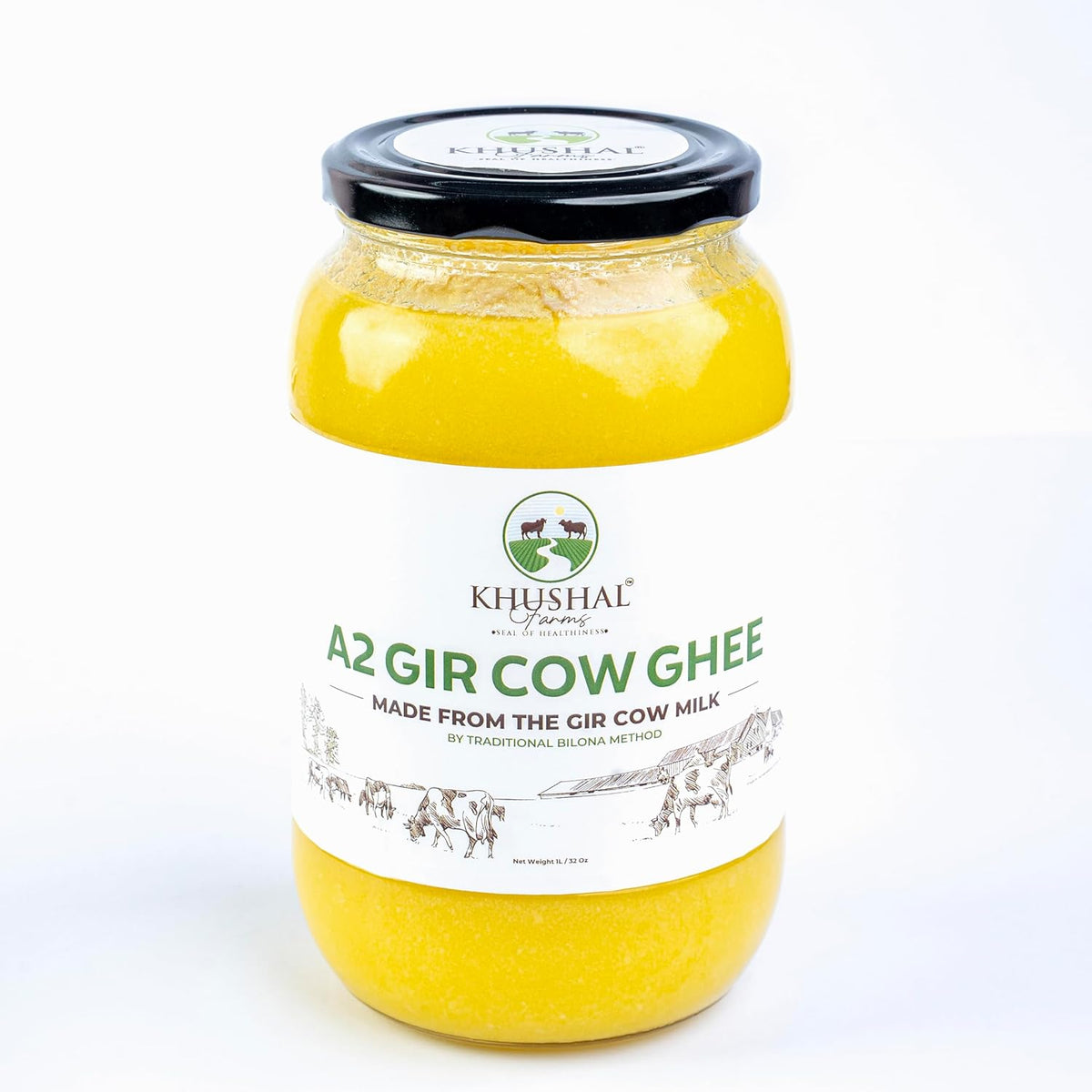 Premium Natural A2 Gir Cow Ghee By Khushal Farms | High In Protein Fiber & Nutrients Healthy Desi Ghee Good For Taste | (1 Litr) 33.8 Ounce | Jar Pack