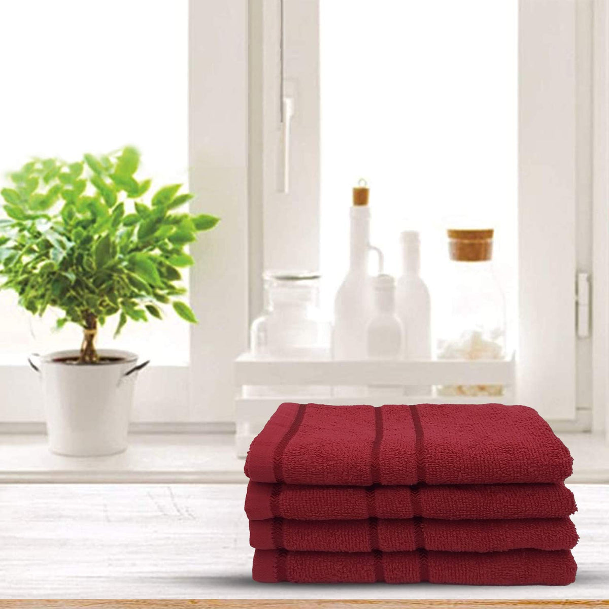 Sassoon Melrose 100% Cotton Hand Towel 800 Gsm | Highly Absorbent, Soft Material Perfect For Daily Use (Burgundy) -4 Piece