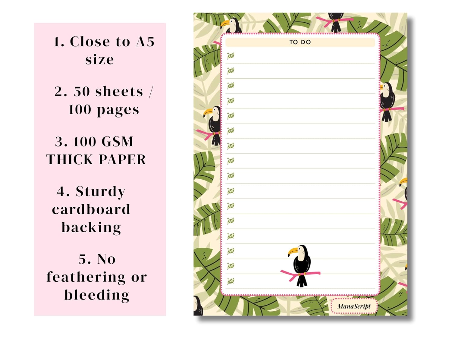 A5 Notes/To Do List Notepad, Beautiful Daily Checklist Pad, 50 Tear-Off Sheets (Bird) Pack Of 1