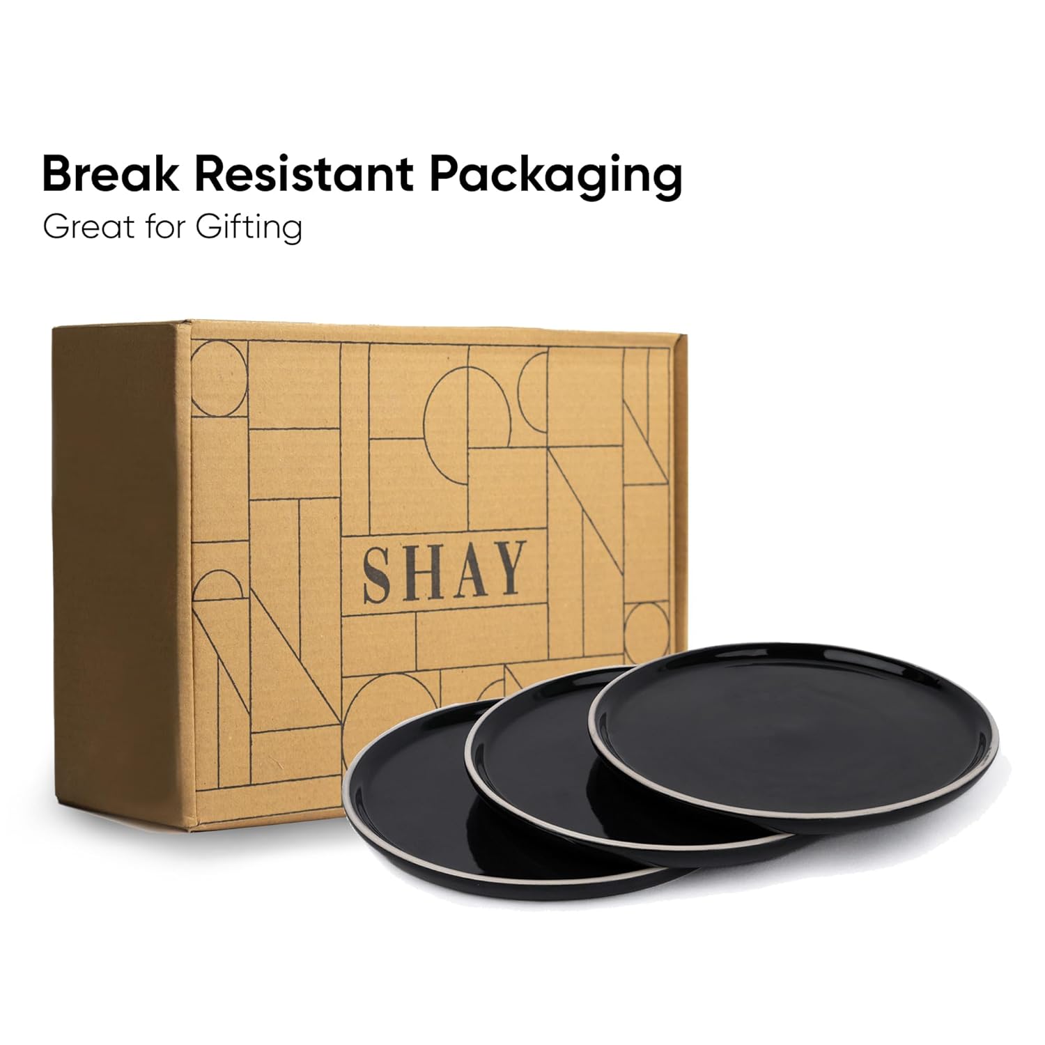 Ceramic Dinner Plates Set Of 6 Pieces, Black With White Rim | Ceramic Plates Set - Glossy Finish Plate Set | Ceramic Dinner Plates - Plates Set For Dinner | Microwave Safe & Dishwasher Safe