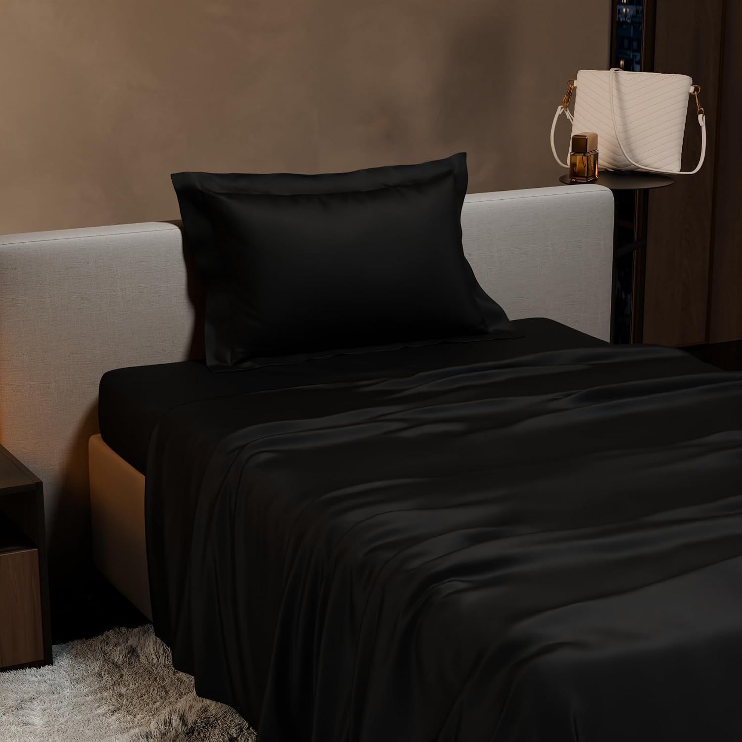 Single Bedsheet With 1 Pillow Cover - 60 X 90 Inches, Black | Premium Bedding Set, Home Decor, Wedding Gift For Couples, Housewarming, Anniversary