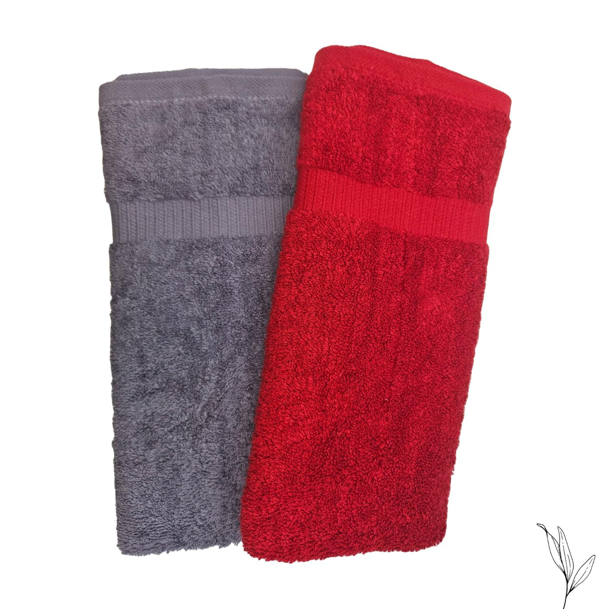 Nive Home Linens 100% Cotton Hand Towel 400 Gsm | Ultra Soft, Thick & Super Absorbent, Quick Dry Hand Towel (Gray & Red) - 2 Pcs