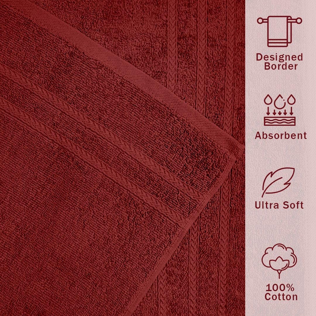 Troveo Super Soft Cotton Hand Towels 400 Gsm | Super Absorbent Multipurpose Hand Towel For Home Gym Workout Traveling Running & Kitchen (Red) - Pack Of 2