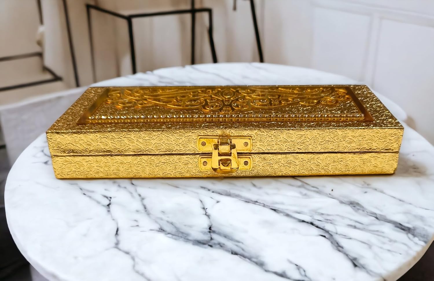 Premium Decorative Designer Mdf Gifting Cash Box Shagun & Jewellery Box For Weddings, Pattern - Golden Common, Material - Wood