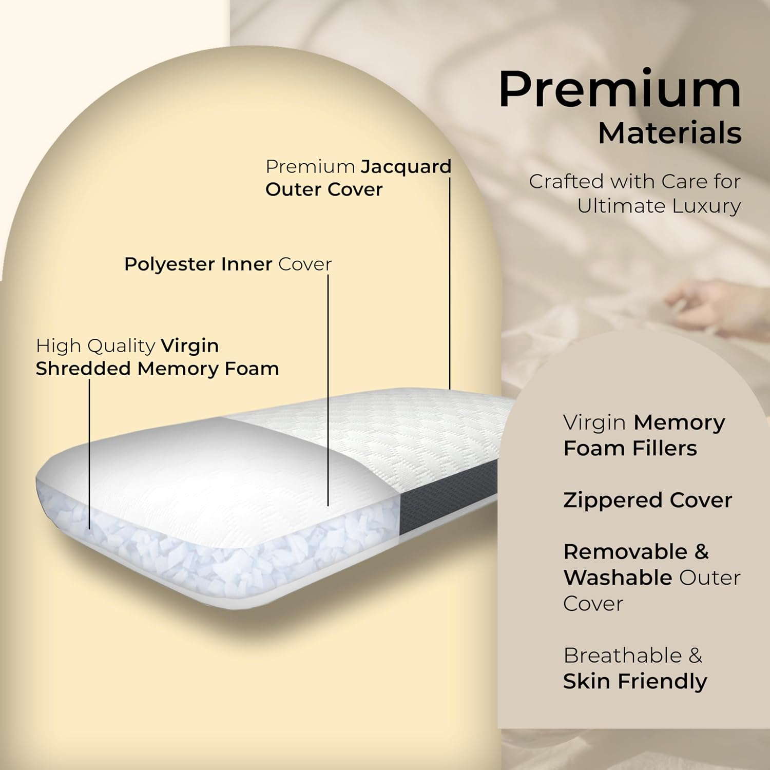 Shredded Memory Foam Pillows, Bed Pillows, Cooling Pillows For Sleeping, White | King Size, Adjustable Firm Pillows For Side Back & Stomach Sleepers | Relieves Neck & Back Pain - Pack Of 4