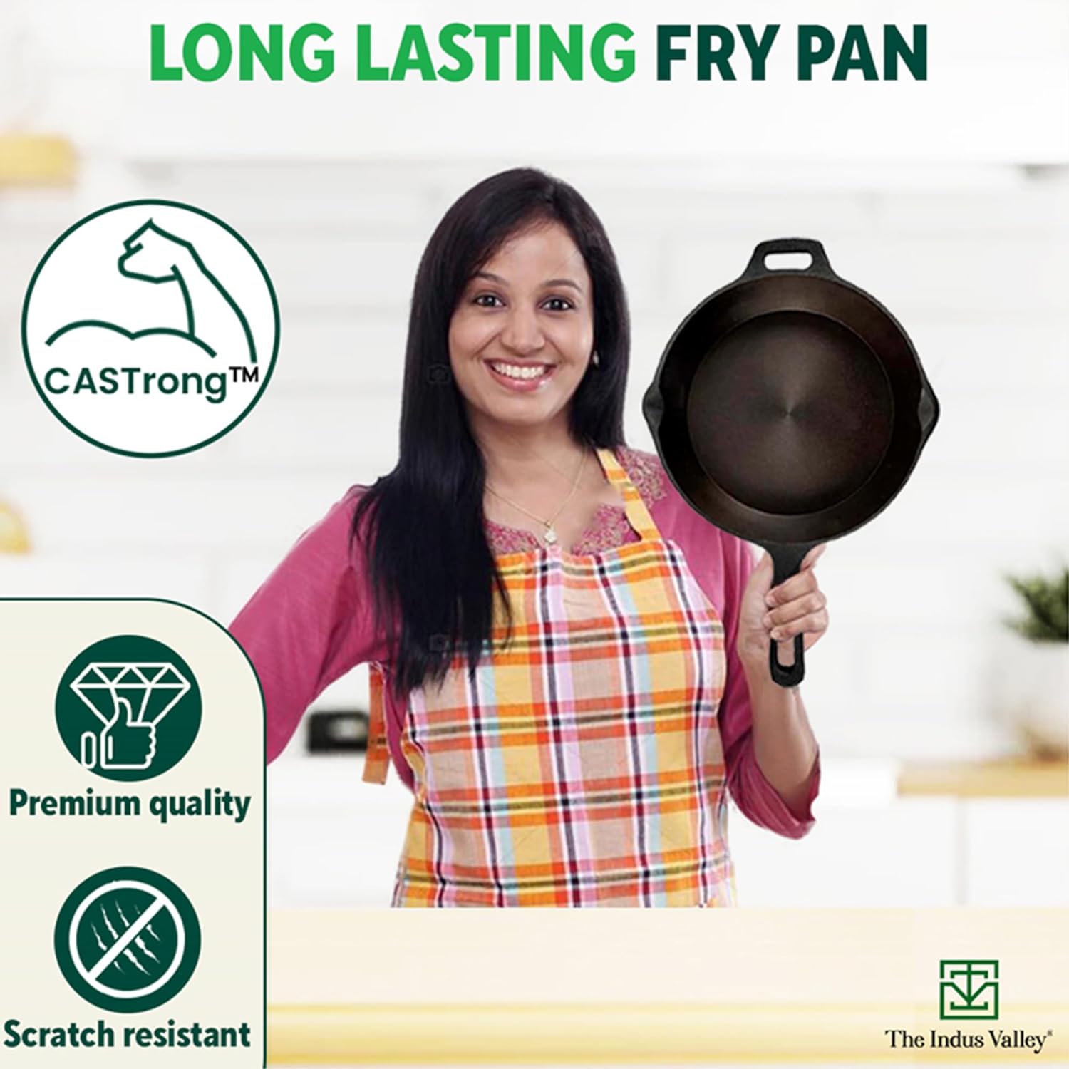 Super Smooth Black Cast Iron Fry Pan Or Skillet With Glass Lid - Small, 20.3cm, 8 Inch, 1.3 Liters, 2.3 Kg | Induction Friendly, Nonstick, Pre-Seasoned Fry Pan, 100% Pure & Toxin Free