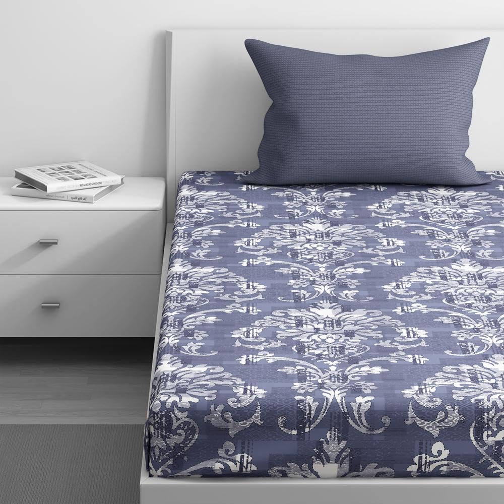 Cotton Elastic Fitted Single Bedsheet With 1 Pillow Cover | 72 X 30 Inches, Dark Grey - Breathable & Durable, Soft & Perfect For All Seasons
