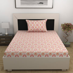 100% Cotton Single Bedsheet With 1 Matching Pillow Covers - 57 X 87 Inches, White & Red Orange | All Weather Comfort & Bedroom - Softness & Natural Breathability