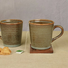 Studio Pottery Ribbed Ceramic Coffee Mugs Set Of 2 - Brown, 300ml Each | Milk Mugs - Chai Cups - Tea Cups & Mugs