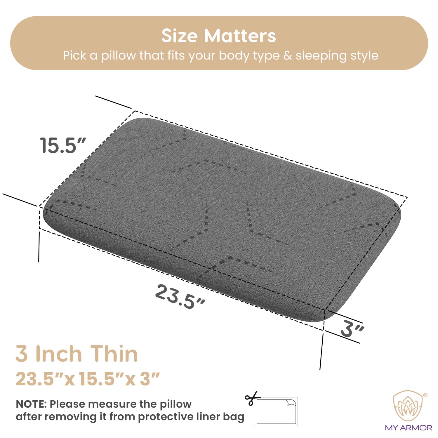 Cooling Gel Memory Foam Pillow, Pillow For Sleeping, Thin Size - 3 Inch | Neck Pain Relief & Back Support Cushion With Grey Pillow Cover | Portable, Removable Cover - Pack Of 1