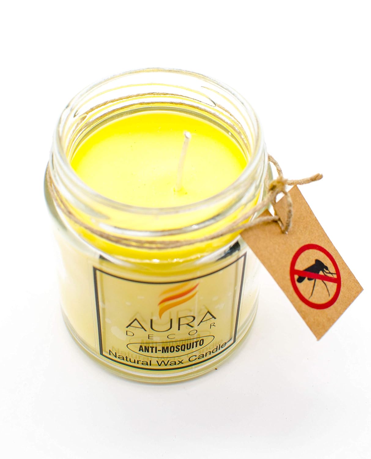 YELLOW GLASS CANDLE EUCALYPTUS SMELL ANTI MOSQUITO & BUG REPELLENT JAR CANDLE