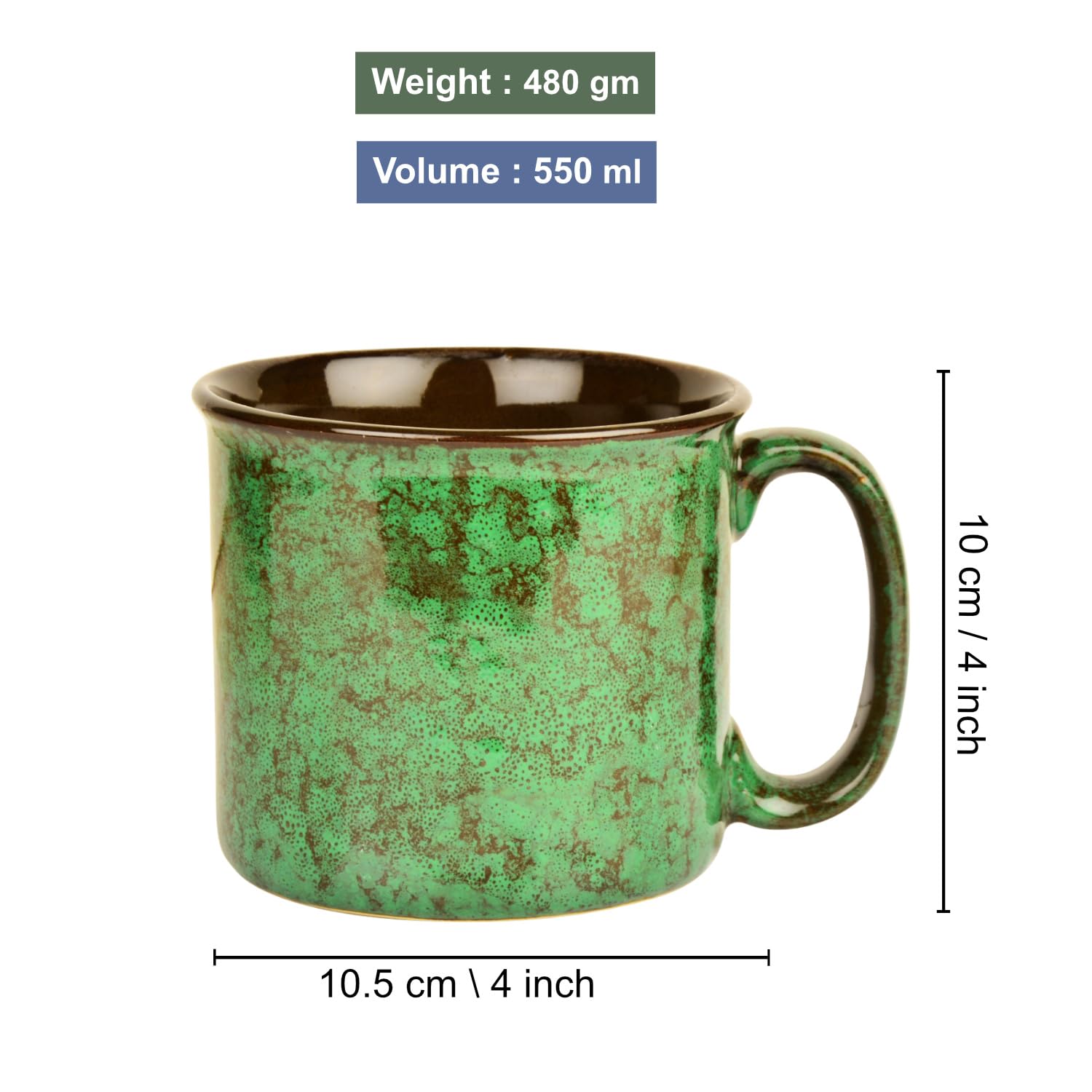 Studio Pottery Ceramic Maggi Bowl Or Mug With Handle 550ml, Emerald Green | Jumbo Ceramic Coffee & Tea Mug - Cereal Bowl | Big Milk Mug - Large Beer Mug - Gift For Him