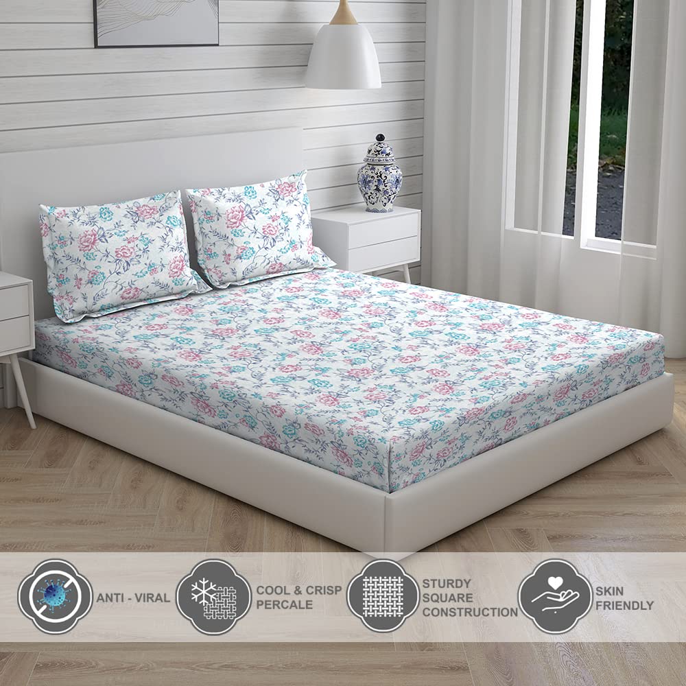 100% Cotton Bedsheet For Double Bed Queen Size With Pillow Cover - 89x107 Inches, White | 160 Tc Light Weight, All Season Comfort Bedsheet Queen Size