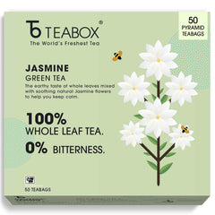 Teabox Jasmine Green Tea - 50 Pyramid Teabags | Made With 100% Whole Leaf - Natural Jasmine Flowers Sourced From Madurai | Low Caffeine, 0% Bitterness