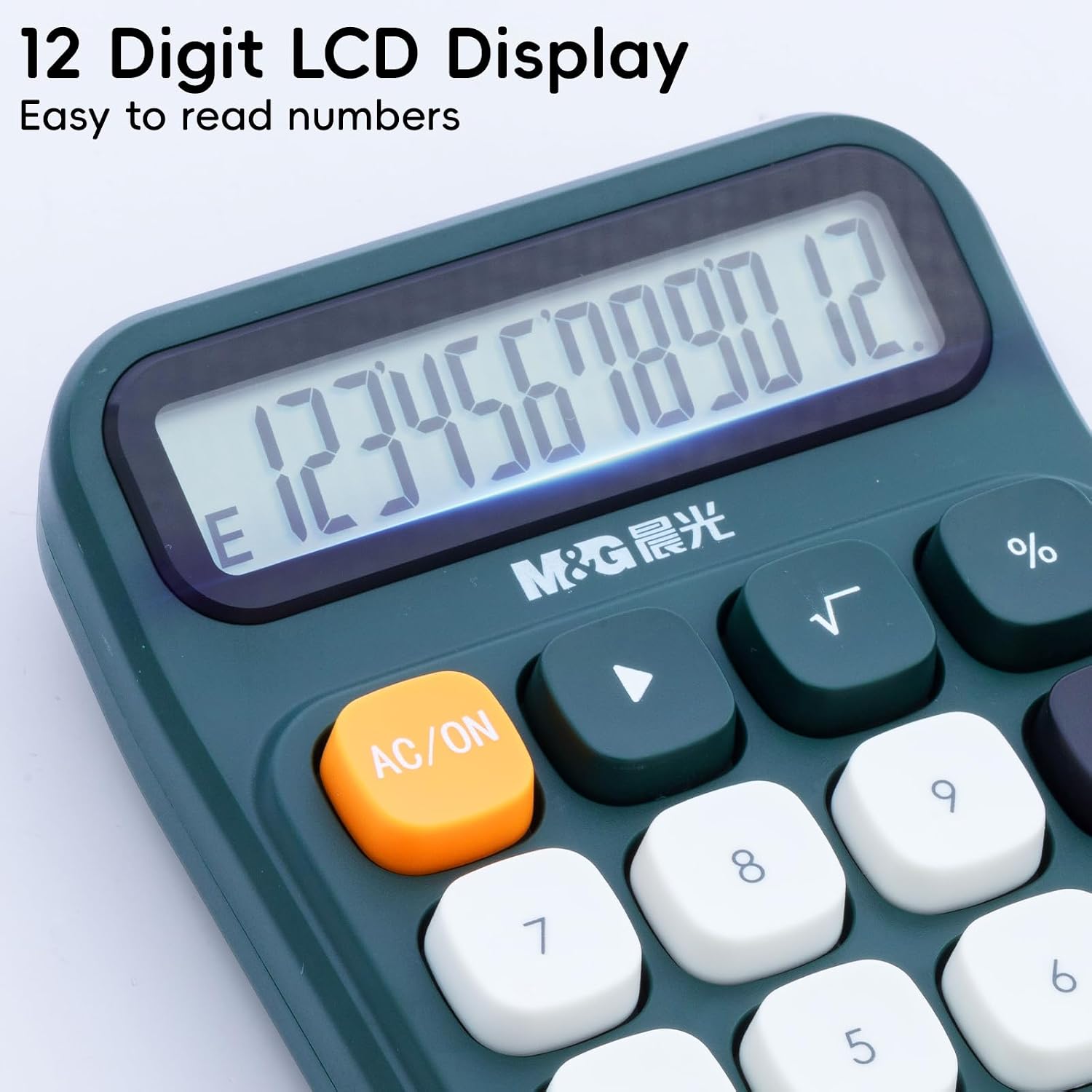 M&G Desk Calculator With Mechanical Buttons, 12 Digit Large LCD Display, Big Button Calculator For Office Home School, Bottom Antiskid, Battery Included (Green)