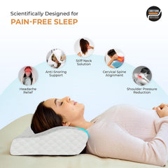 Memory Foam Cervical Neck Pillow, For Pain Relief, Size - 19 X 12 X 4 Inch | Soft Pillow For Improves Posture, Spinal Alignment, Neck Pain Relief | White Jacquard Cover - Pack Of 2