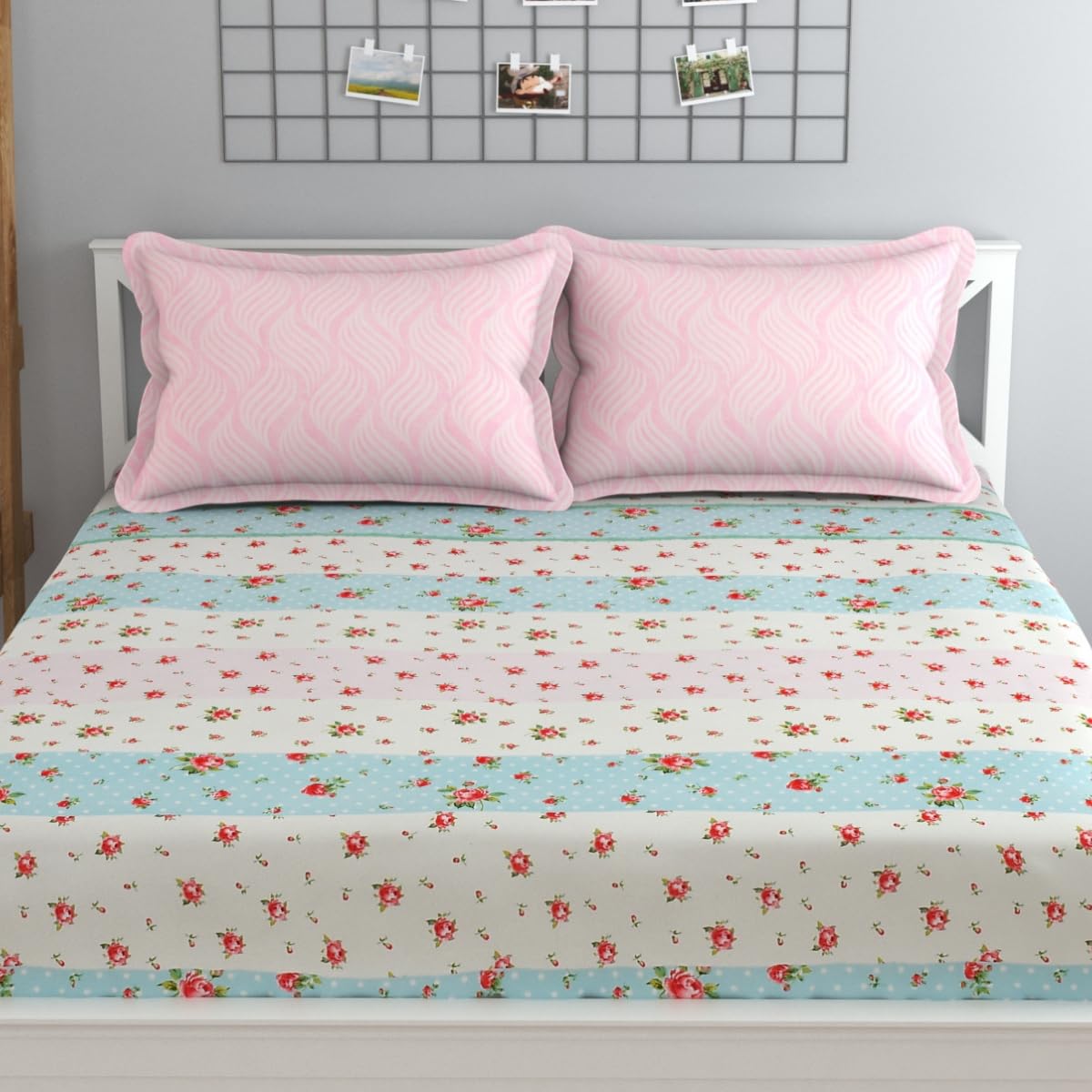 Includes 1 Queen Size Bedsheet With 2 Matching Pillow Covers - 90 X 100 Inches, Pink & White | Ideal For Modern Indian Bedrooms, Guest Rooms, & Everyday Home Use