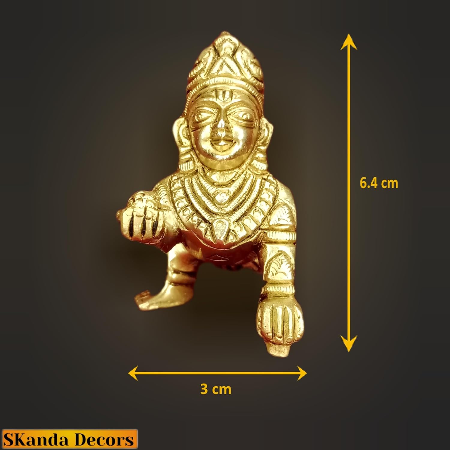 Laddu Gopal Idol, Bal Gopal, Thakur Ji Idol, Gold, Pure Brass, Idol - 6.4 Cm, Bal Krishna Murti For Pooja Room, Lord Nandlal Ji Statue For Janmashtami Special, Occasion, Handcrafted Idol