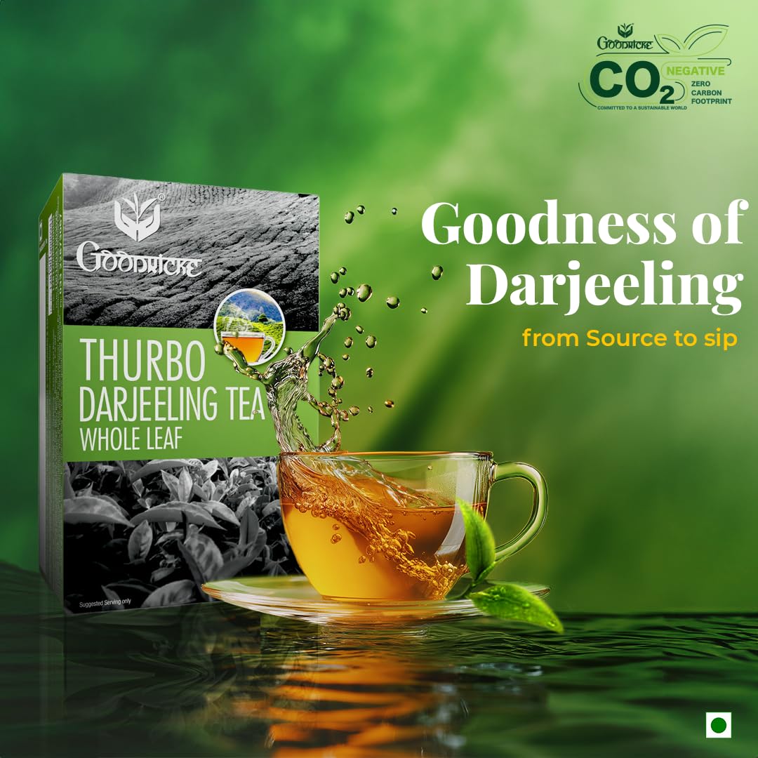 Goodricke Thurbo Darjeeling Whole Leaf Tea - 100gm, 3.5 Ounce | Premium Black Long Loose Tea Leaves With Rich Taste - 100% Pure & Original Single Estate Chai Patti | Low Caffeine
