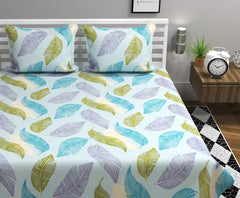 Soft Cotton King Size Bedsheet For Double Bed With 2 Large Size Pillow Covers | 108 X 108 Inches, White & Blue - Ultra Soft, Breathable, Softness | All Season, Summer, Winter