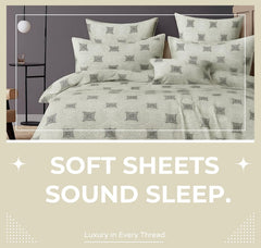 Cotton Double Bedsheets King Size With 2 Pillow Covers | Size 78 X 72+10 Inches, Grey & White-All Around Elastic Fitted Design Bedsheet