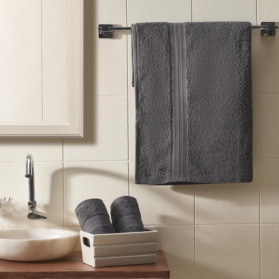 Ddecor Solid Bath & Hand Towel 900 Gsm (Grey) - Pack Of 3