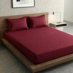 Maroon Stripe Flat Double Bedsheet (90 X 92 Inches) With 2 King Size Pillow Covers | Soft To Touch & Comfortable | 300 Thread Count
