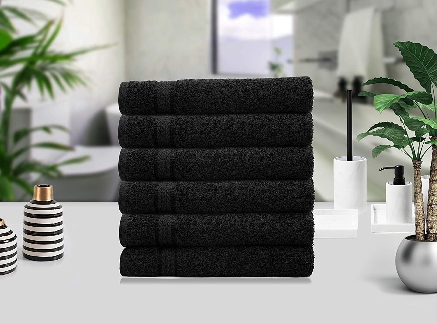 Grgrasp Thread That Bind Relations 100% Cotton Hand Towel 400 Gsm | Fully Absorvent & Quick Dry Towel (Black) - 2 Pcs
