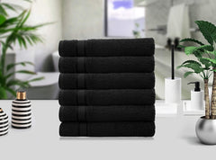 Grgrasp Thread That Bind Relations 100% Cotton Hand Towel 1200 Gsm | Fully Absorvent & Quick Dry Towel (Black) - 6 Pcs
