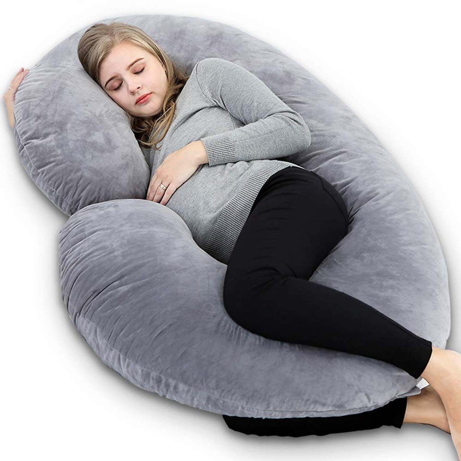 Pregnancy Pillow, C Shaped Maternity Pillow, Pillow For Pregnant Women, Grey | Hollow Fiber, Body Pillow With Zippered Cover, Soft Comfort Cotton Pillow, Adjustable, Full Body Support