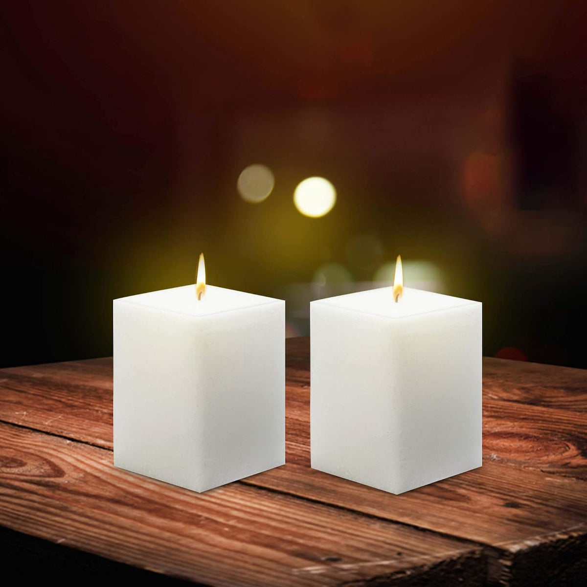 WHITE UNSCENTED SQUARE CANDLE 3 INCH PACK OF 2 | BURNING TIME 60 HOURS EACH