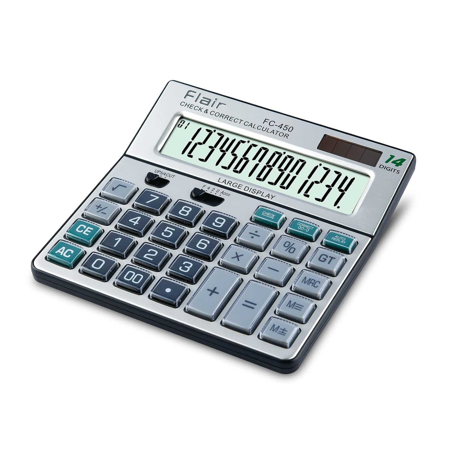 Flair Large 14 Digit Display Calculator - 12 Month Warranty | Check And Correct 99 Steps