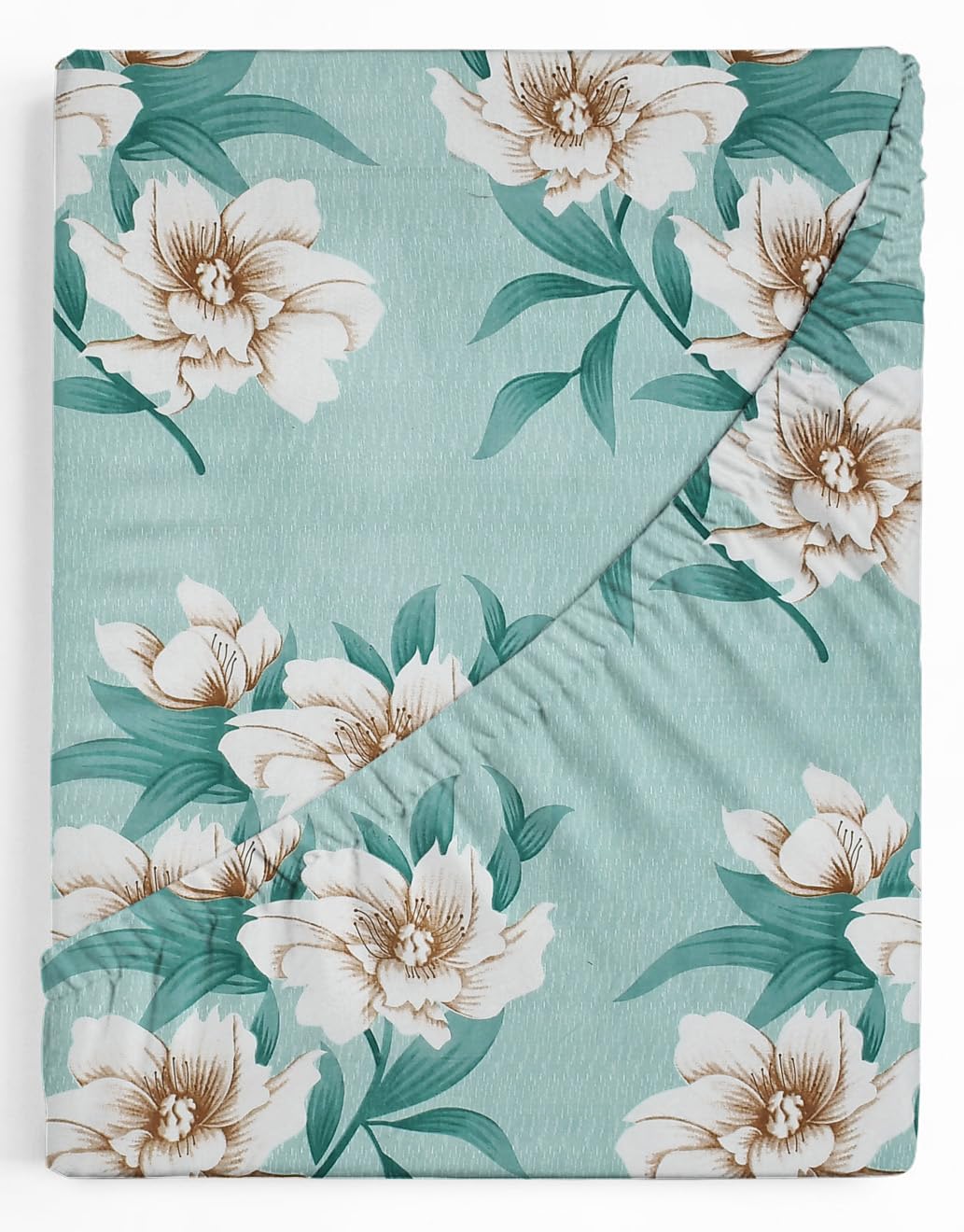 Elastic Fitted Double Bedsheets For Queen Size With 2 Pillow Covers - Size 72 X 68 X 6 Inches, Mint Green & Off White | Double Bed With Corner Elastic | Wrinkle Free Super Soft Floral Breathable