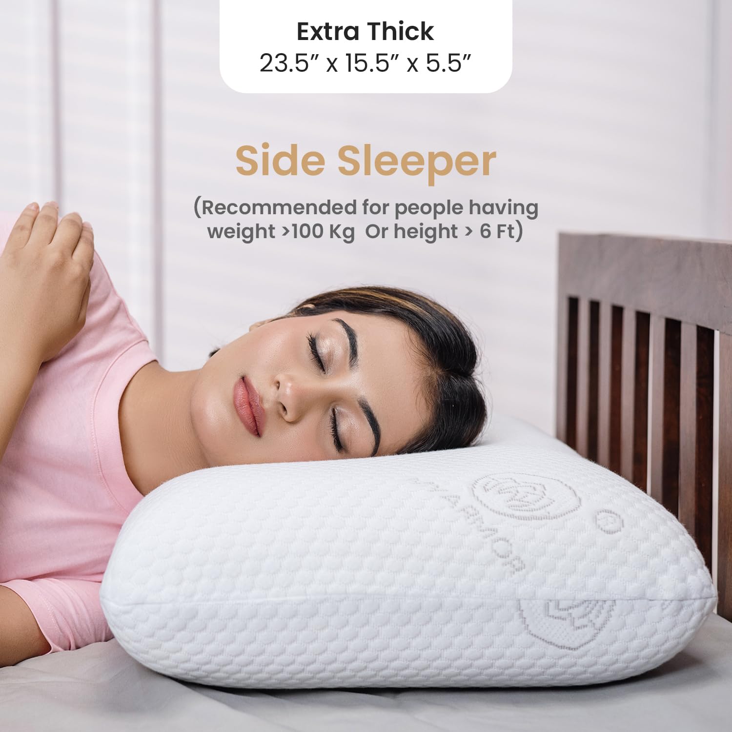 Memory Foam Pillow, Extra Thick Orthopedic Pillows, White Color - 5.5 Inches | For Side Sleeping With Removable Washable Jacquard Cover, Neck Pain, Shoulder Pain, Spondylitis - Pack Of 1