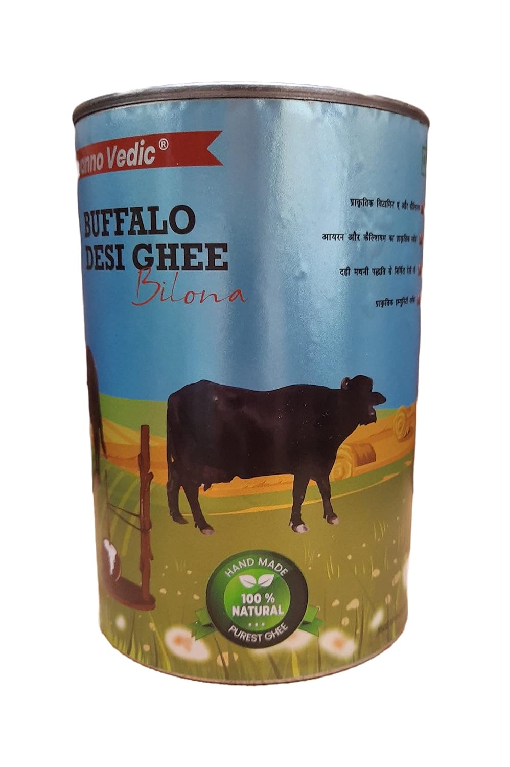 Organic Natural A2 Buffalo Bilona Desi Ghee By Shivanno Vedic | Hand Made Using Traditional Curd Churning Method Indian Desi Buffalo Ghee | (1 Litre) 33.8 Ounce | Tin Pack