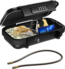Cash Box With Combination Lock, Portable Safe Money Case With Handle & Cable, Security Lock Box, Colour - Black, Special Feature - Portable