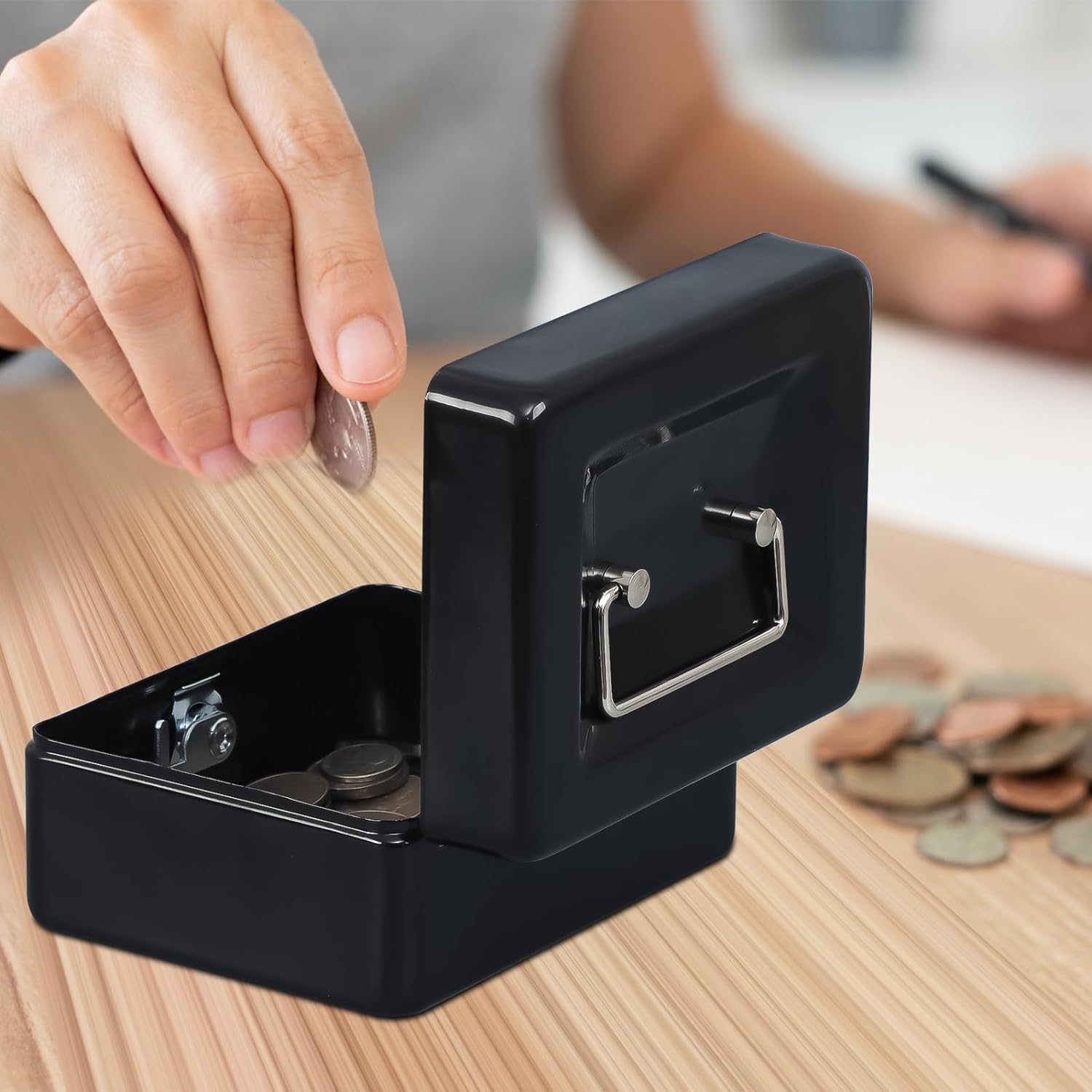 Steel Cash Box With Key Lock A Reliable Metal Money Organizer With Removable Tray & Lockable Cover 6 -Inch, Material - Metal, Colour - Black