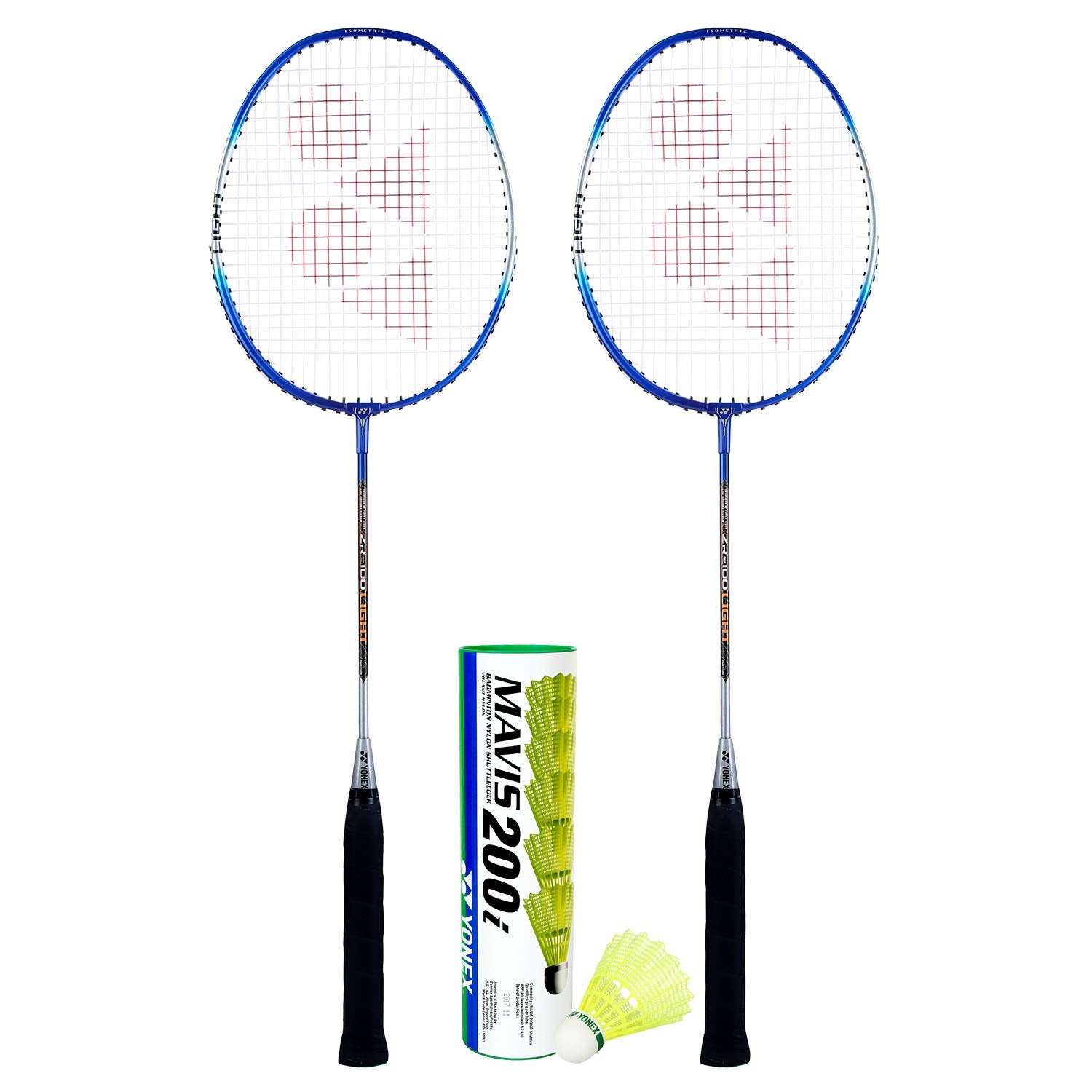 Yonex ZR 100 Light Aluminum Badminton Racquet With Full Cover, Colour - Blue Combo Of 2 + Mavis 200i Shuttlecock, Yellow