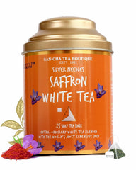 San-Cha Silver Needles Saffron White Tea - 25gm, 0.8 Ounce, 25 Silky Tea Bags | Promotes Healthy & Glowing Skin - Low Caffeine, Richest In Antioxidants